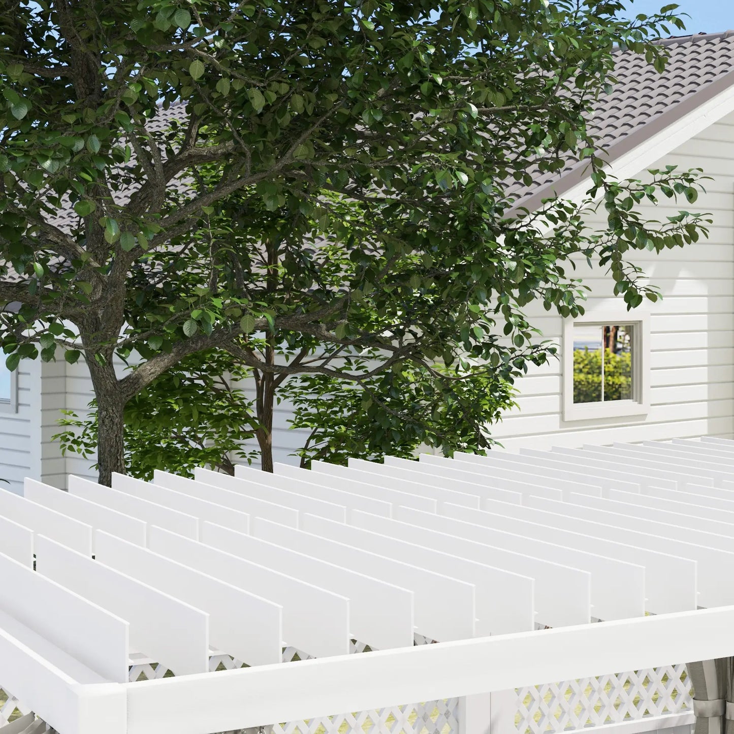 Outsunny 12' x 19' Aluminum Pergola with Adjustable Louvered, Outdoor Pergola with Curtains and Netting, Cream White