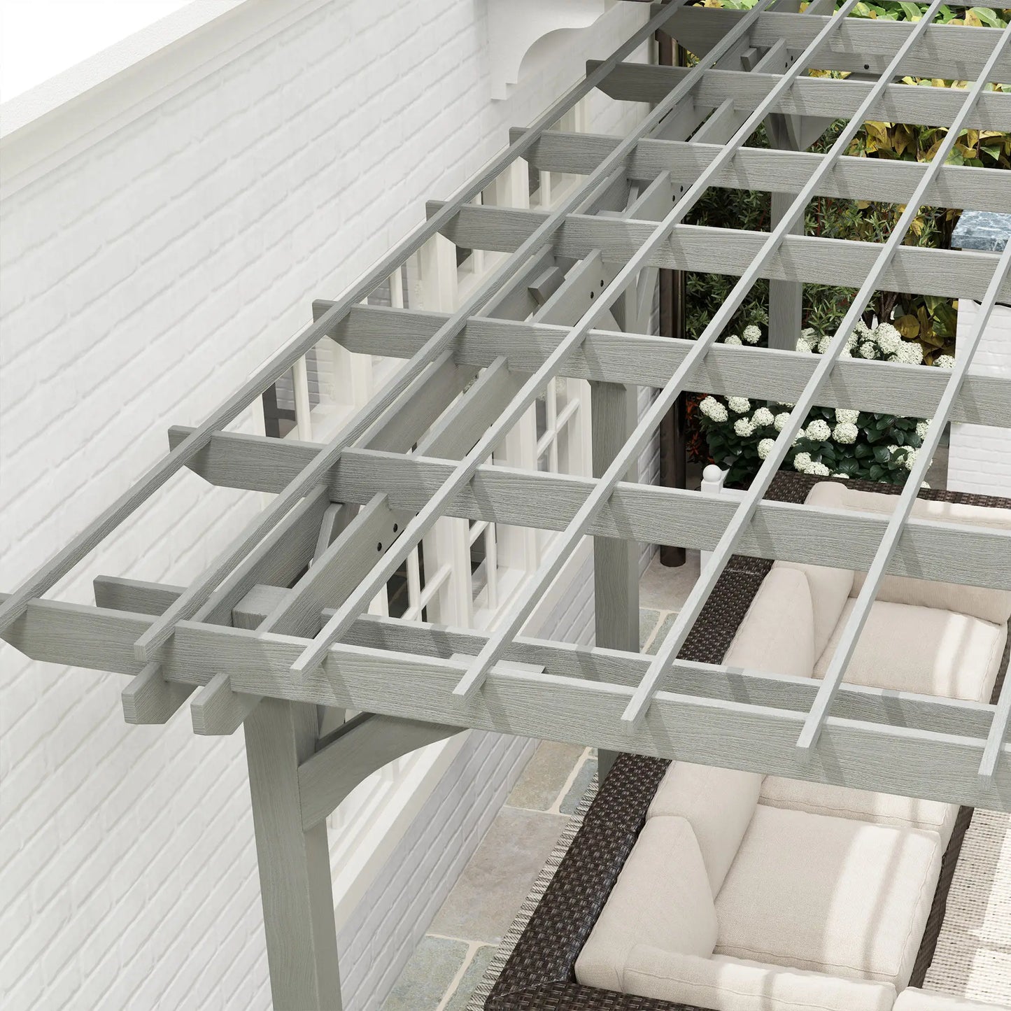Outsunny 12' x 20' Outdoor Pergola, Wood Gazebo Grape Trellis with Stable Structure for Climbing Plant Support, Gray