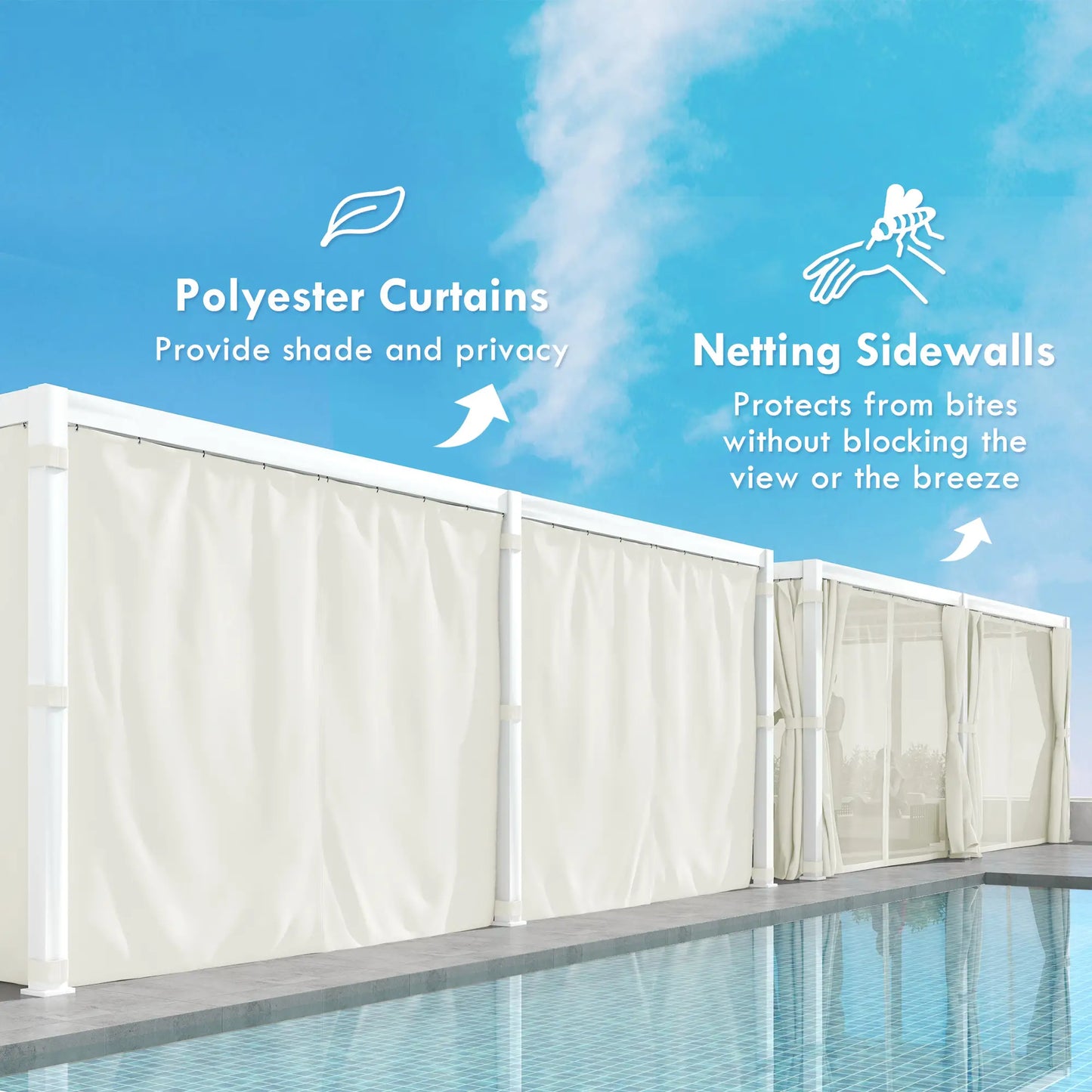 Outsunny 12' x 19' Aluminum Pergola with Adjustable Louvered, Outdoor Pergola with Curtains and Netting, Cream White