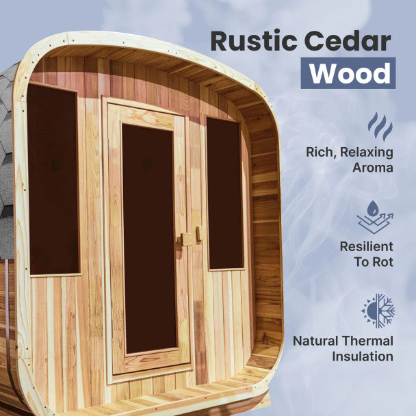 Outdoor Rustic Cedar Square Sauna – 4 Person – 4.5 kW UL Certified Electric Heater