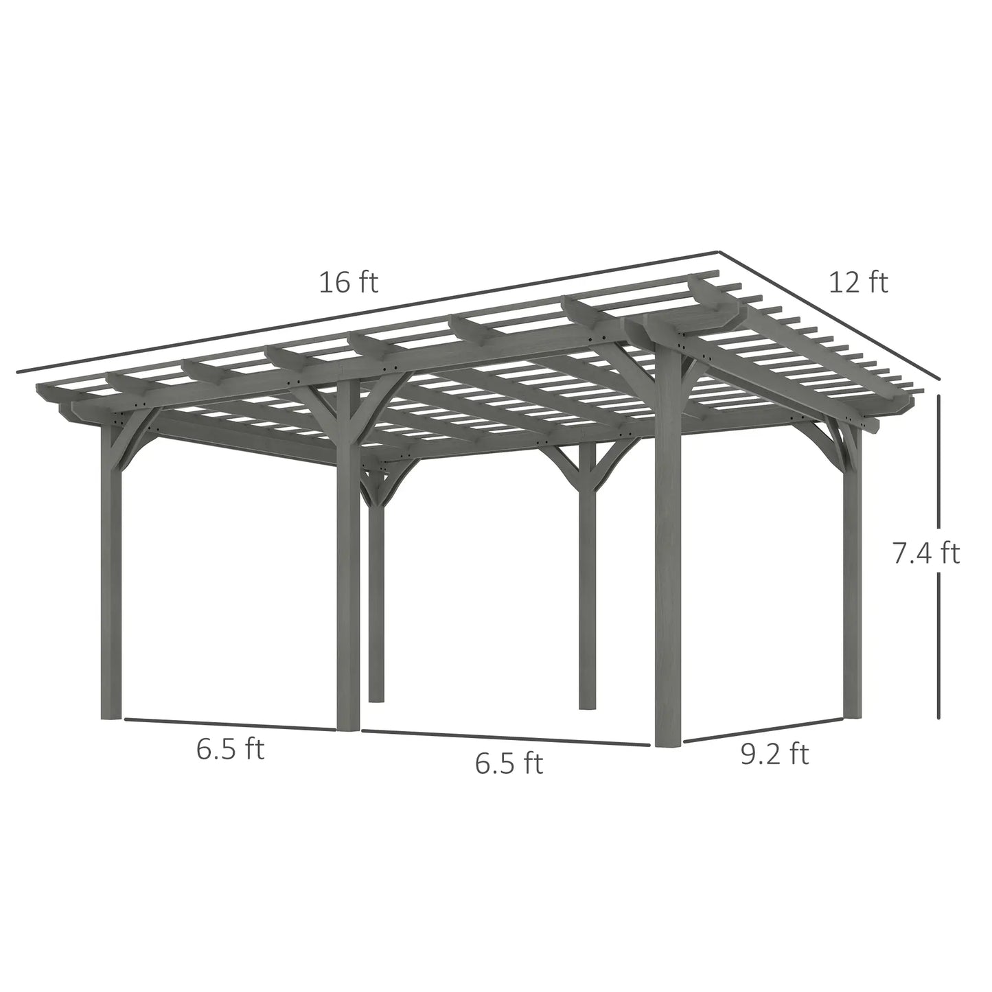 Outsunny 12' x 16' Outdoor Pergola, Wood Gazebo Grape Trellis with Stable Structure for Climbing Plant Support, Gray