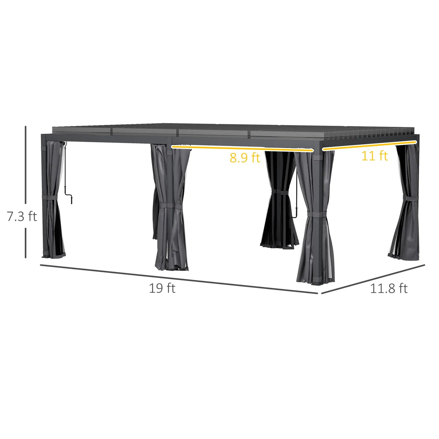 Outsunny 12' x 19' Aluminum Louvered Pergola | Adjustable Roof with Curtains & Netting for Outdoor Patio, Deck & Garden – Dark Gray