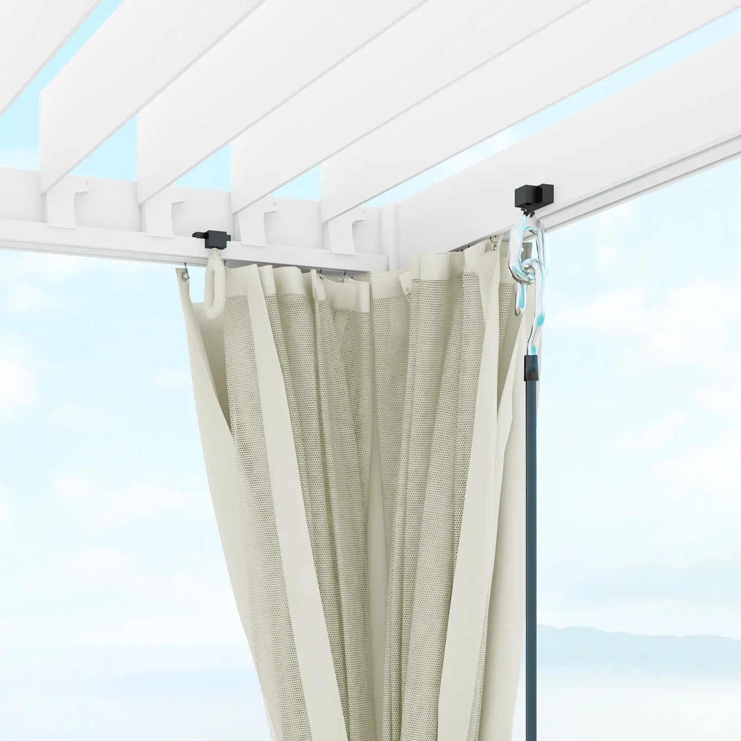 Outsunny 12' x 19' Aluminum Pergola with Adjustable Louvered, Outdoor Pergola with Curtains and Netting, Cream White
