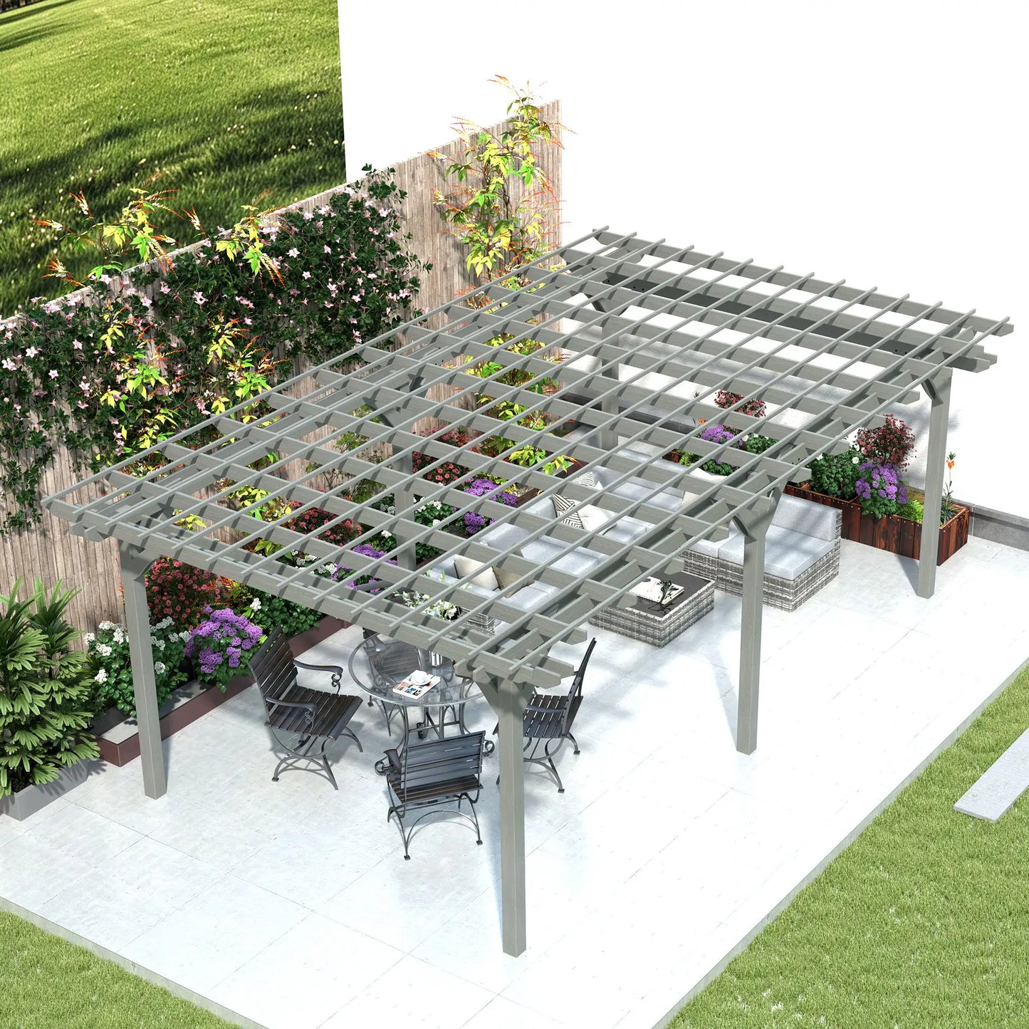 Outsunny 12' x 20' Outdoor Pergola, Wood Gazebo Grape Trellis with Stable Structure for Climbing Plant Support, Gray