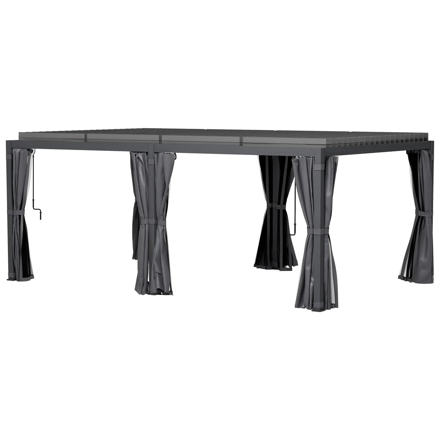 Outsunny 12' x 19' Aluminum Louvered Pergola | Adjustable Roof with Curtains & Netting for Outdoor Patio, Deck & Garden – Dark Gray