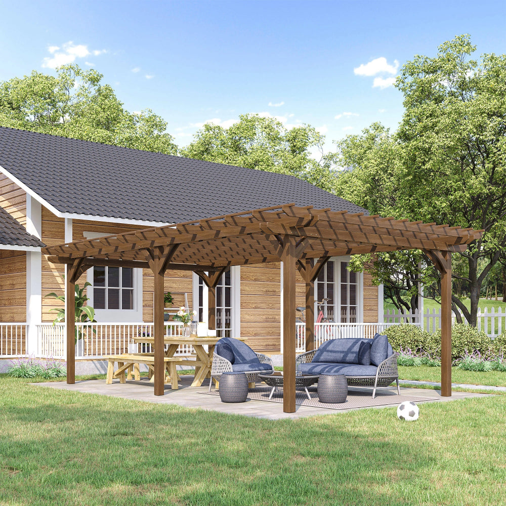 Pergola and picnic table with soccer ball