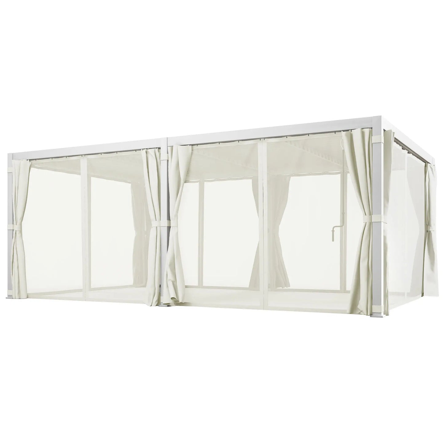 Outsunny 12' x 19' Aluminum Pergola with Adjustable Louvered, Outdoor Pergola with Curtains and Netting, Cream White