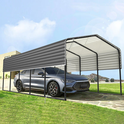 Aleko 12 x 25 x 9.6' Metal Carport with Corrugated Roof - Black