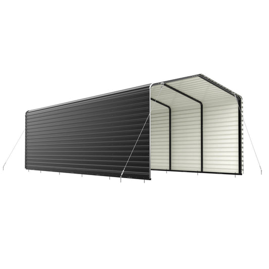 Aleko 12 x 26 x 9.6' Metal Carport with Corrugated Roof and Sidewall Panels - Black