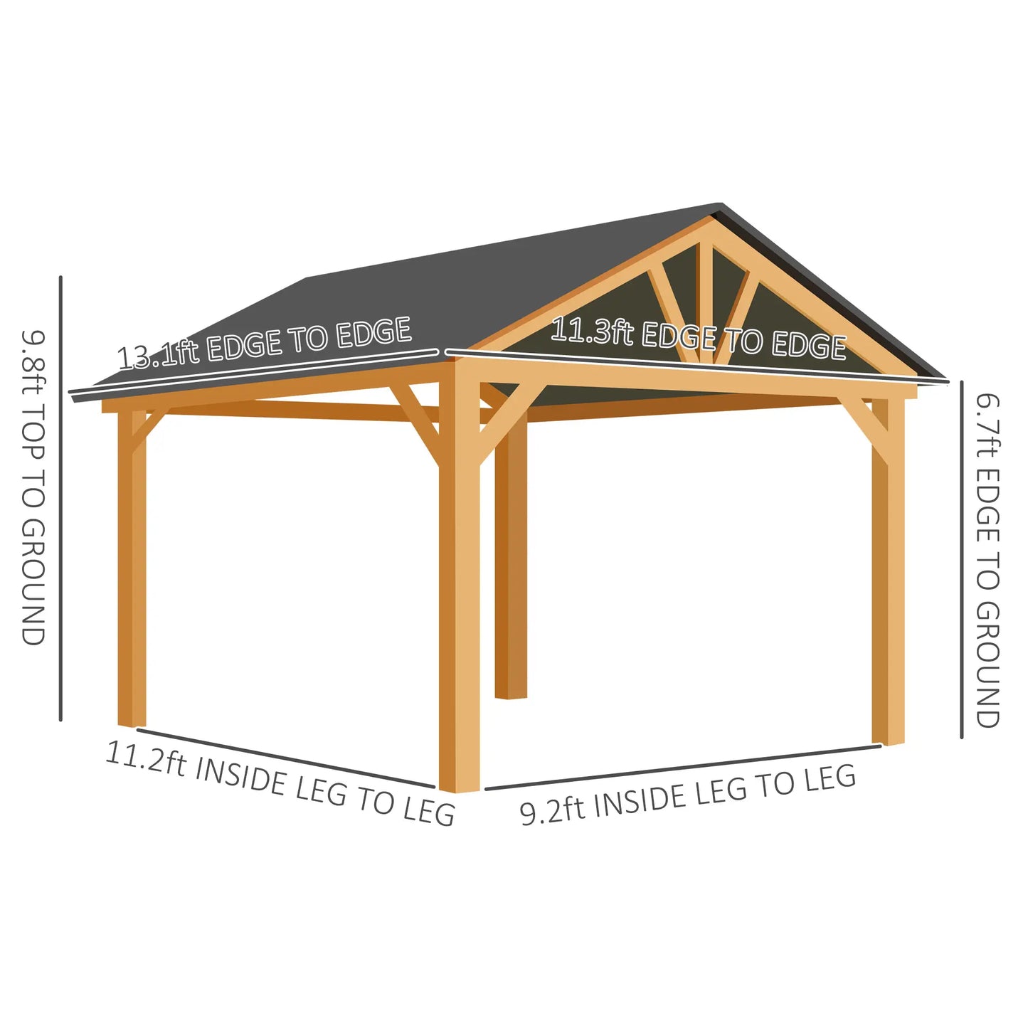 Outsunny 11' x 13' Hardtop Gazebo | Wooden, Galvanized Steel Roof, Sturdy Permanent Pavilion for Patio, Garden, Backyard & Outdoor Events