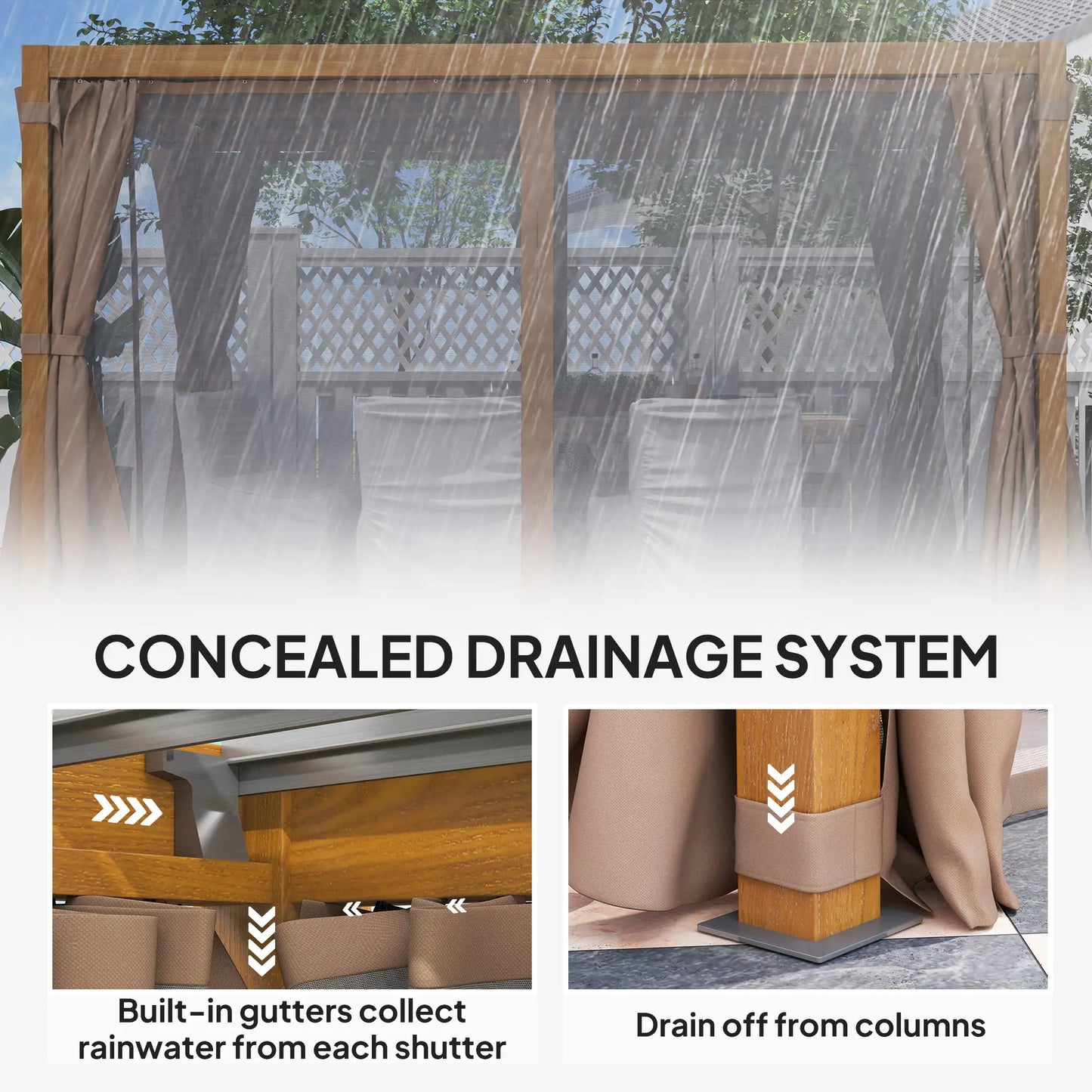 Outsunny 10' x 13' Outdoor Retractable Pergola w/ Sun Shade Louvered Top, Pergola w/ Canopy, Curtains, Netting, Natural Wood