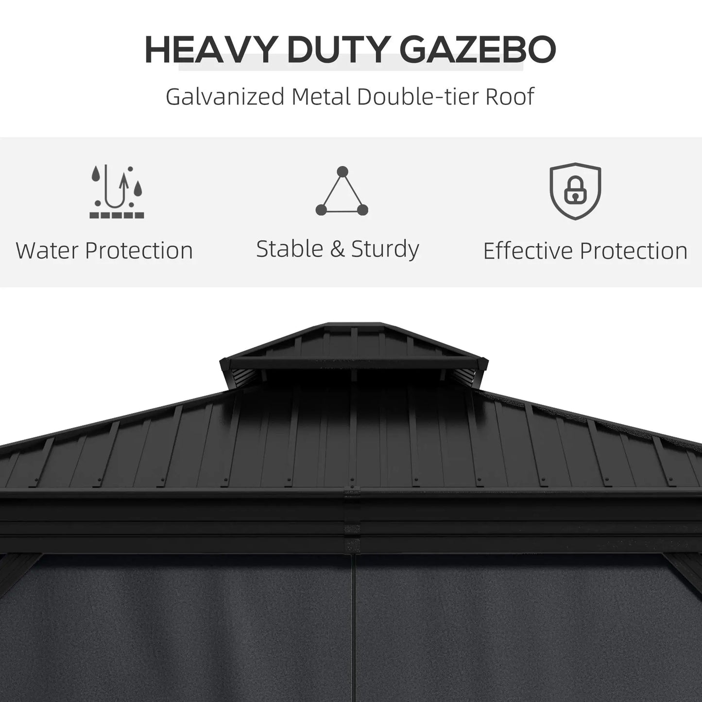 Outsunny 10' x 12' Hardtop Gazebo | Double Roof Aluminum Pavilion with Sidewalls for Patio, Garden & Deck – Dark Gray