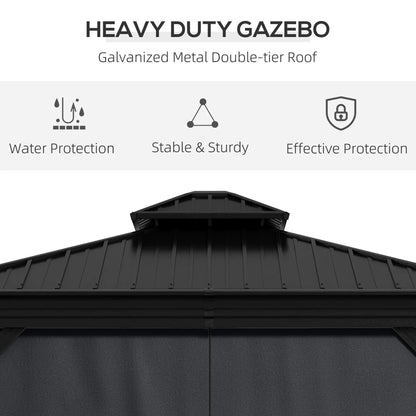 Outsunny 10' x 12' Hardtop Gazebo | Double Roof Aluminum Pavilion with Sidewalls for Patio, Garden & Deck – Dark Gray