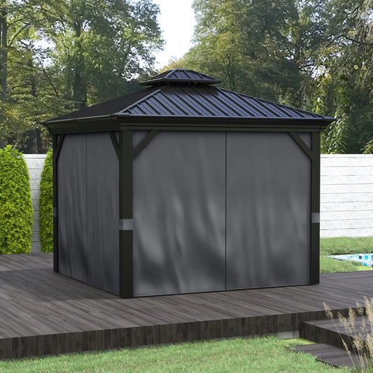 Outsunny 10' x 12' Hardtop Gazebo | Double Roof Aluminum Pavilion with Sidewalls for Patio, Garden & Deck – Dark Gray