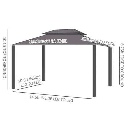 Outsunny 12' x 16' Hardtop Gazebo | Double Roof Metal Pavilion with Curtains & Netting for Patio, Garden & Backyard, Brown