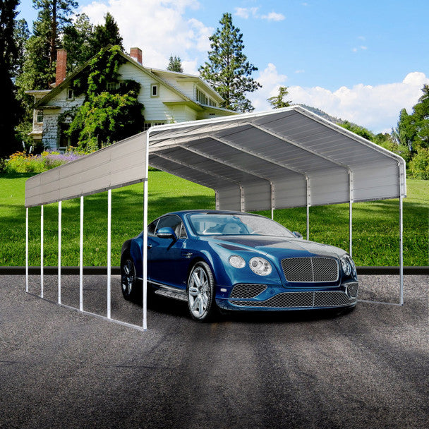 Aleko 12 x 25 x 9.6' Metal Carport with Corrugated Roof - Gray