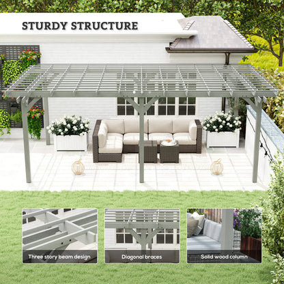 Outsunny 12' x 20' Outdoor Pergola, Wood Gazebo Grape Trellis with Stable Structure for Climbing Plant Support, Gray