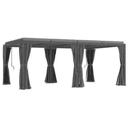 Outsunny 12' x 19' Aluminum Louvered Pergola | Adjustable Roof with Curtains & Netting for Outdoor Patio, Deck & Garden – Dark Gray
