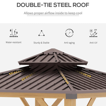 Outsunny 10' x 10' Hardtop Gazebo with Steel Roof & Wood Frame – Permanent Outdoor Pavilion with Light Hook for Patio, Garden, or Backyard