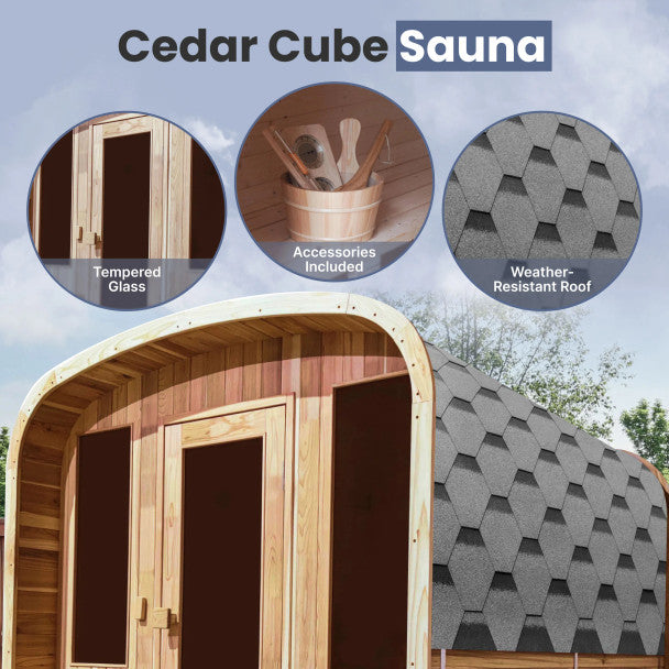 Outdoor Rustic Cedar Square Sauna – 4 Person – 4.5 kW UL Certified Electric Heater