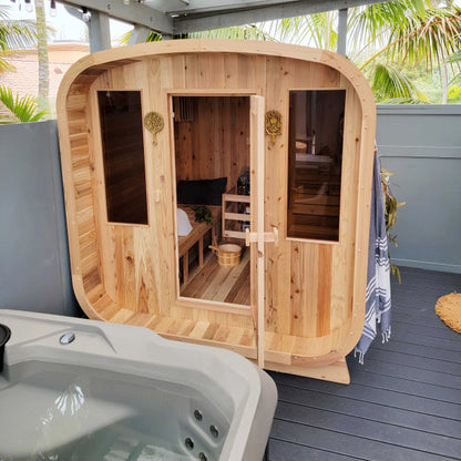 Outdoor Rustic Cedar Square Sauna – 4 Person – 4.5 kW UL Certified Electric Heater