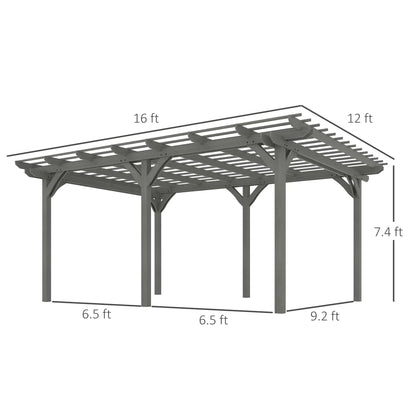 Outsunny 12' x 16' Outdoor Pergola, Wood Gazebo Grape Trellis with Stable Structure for Climbing Plant Support, Gray