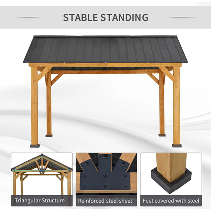 Outsunny 11' x 13' Hardtop Gazebo | Wooden, Galvanized Steel Roof, Sturdy Permanent Pavilion for Patio, Garden, Backyard & Outdoor Events