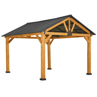 Outsunny 11' x 13' Hardtop Gazebo | Wooden, Galvanized Steel Roof, Sturdy Permanent Pavilion for Patio, Garden, Backyard & Outdoor Events