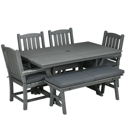 Outsunny 6-Piece Patio Dining Set | Outdoor Table & Chairs with Cushions, Loveseat Bench, Armrests & Umbrella Hole, Dark Gray