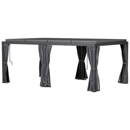 Outsunny 12' x 19' Aluminum Louvered Pergola | Adjustable Roof with Curtains & Netting for Outdoor Patio, Deck & Garden – Natural