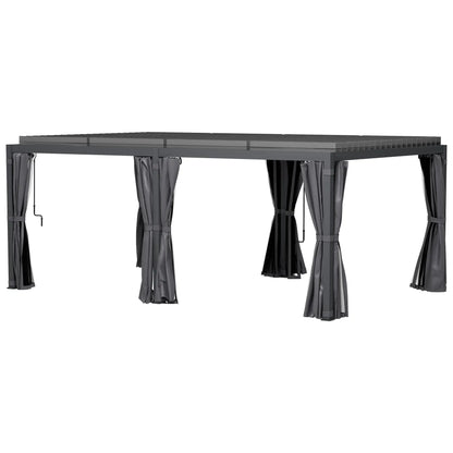 Outsunny 12' x 19' Aluminum Louvered Pergola | Adjustable Roof with Curtains & Netting for Outdoor Patio, Deck & Garden – Dark Gray