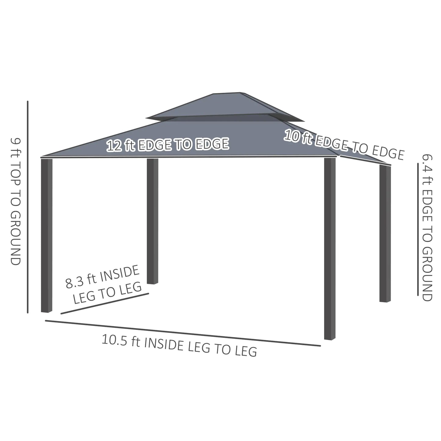 Outsunny 10' x 12' Hardtop Gazebo | Double Roof Aluminum Pavilion with Sidewalls for Patio, Garden & Deck – Dark Gray