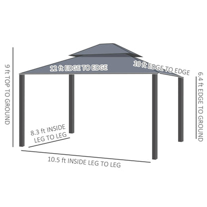 Outsunny 10' x 12' Hardtop Gazebo | Double Roof Aluminum Pavilion with Sidewalls for Patio, Garden & Deck – Dark Gray