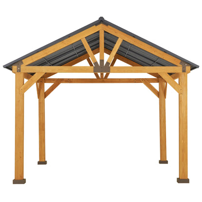 Outsunny 11' x 13' Hardtop Gazebo | Wooden, Galvanized Steel Roof, Sturdy Permanent Pavilion for Patio, Garden, Backyard & Outdoor Events