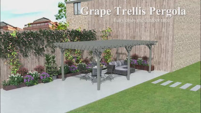 Outsunny 12' x 20' Outdoor Pergola, Wood Gazebo Grape Trellis with Stable Structure for Climbing Plant Support, Gray