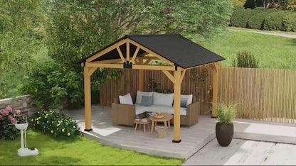 Outsunny 11' x 13' Hardtop Gazebo | Wooden, Galvanized Steel Roof, Sturdy Permanent Pavilion for Patio, Garden, Backyard & Outdoor Events