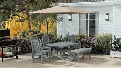 Outsunny 6-Piece Patio Dining Set | Outdoor Table & Chairs with Cushions, Loveseat Bench, Armrests & Umbrella Hole, Dark Gray