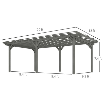 Outsunny 12' x 20' Outdoor Pergola, Wood Gazebo Grape Trellis with Stable Structure for Climbing Plant Support, Gray