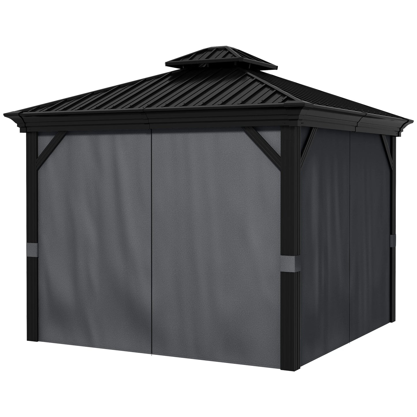 Outsunny 10' x 12' Hardtop Gazebo | Double Roof Aluminum Pavilion with Sidewalls for Patio, Garden & Deck – Dark Gray