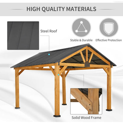 Outsunny 11' x 13' Hardtop Gazebo | Wooden, Galvanized Steel Roof, Sturdy Permanent Pavilion for Patio, Garden, Backyard & Outdoor Events