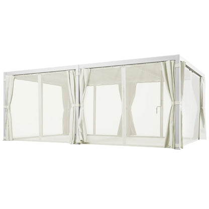Outsunny 12' x 19' Aluminum Pergola with Adjustable Louvered, Outdoor Pergola with Curtains and Netting, Cream White